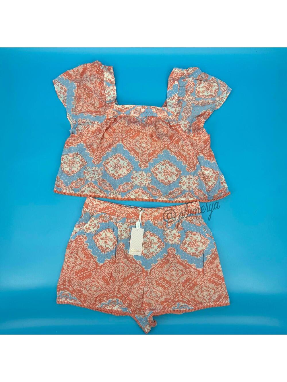 Candies Vintage Y2K Summer Boho Two Piece Juniors Top & Shorts 100% Rayon Size L
